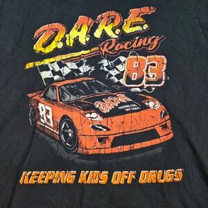 DARE Racing Tee Men XL Graphic Keeping Kids Off Drugs Race Car Black 100% Cotton